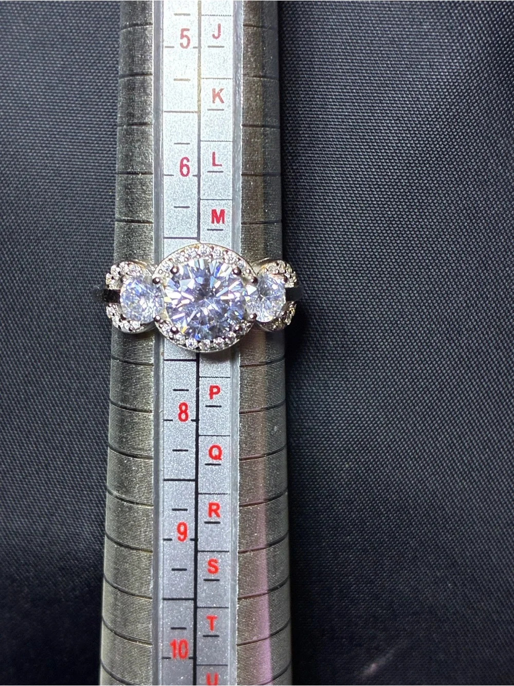 Sterling Silver White Frost CZ Three-Stone Halo Ring